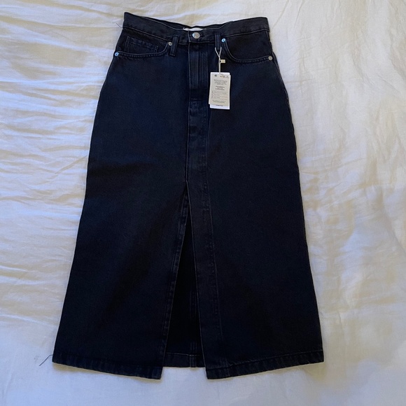 NWT Mango Calf Length, Midi, Black Denim Slit Skirt, Small - Picture 2 of 6